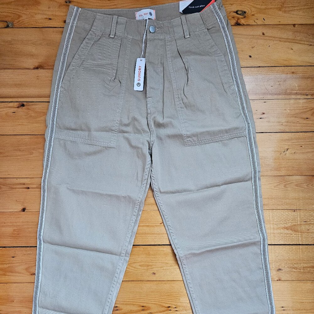 Sundry Khaki Cropped Utility Pants with Side Stripe Size 31 NWT